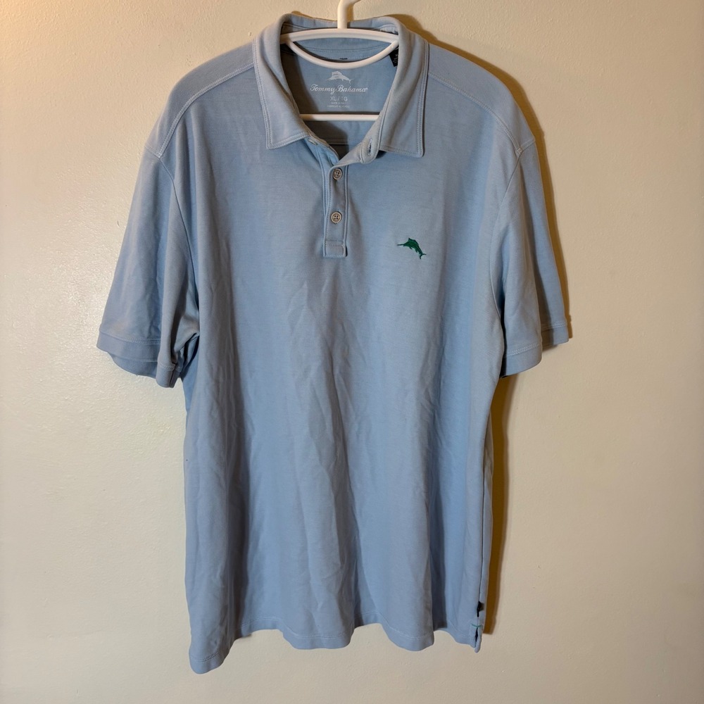 Tommy Bahama Light Blue Pima Cotton Blend Marlin Polo Shirt Size XL